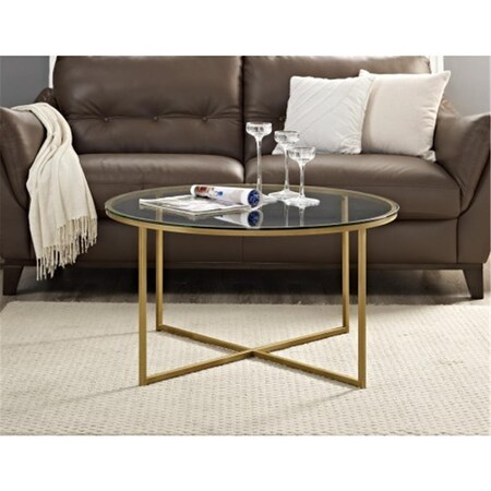 Walker Edison Furniture Walker Edison AF36ALCTMGD 36 in. Coffee Table with X-base; Marble & Gold AF36ALCTMGD